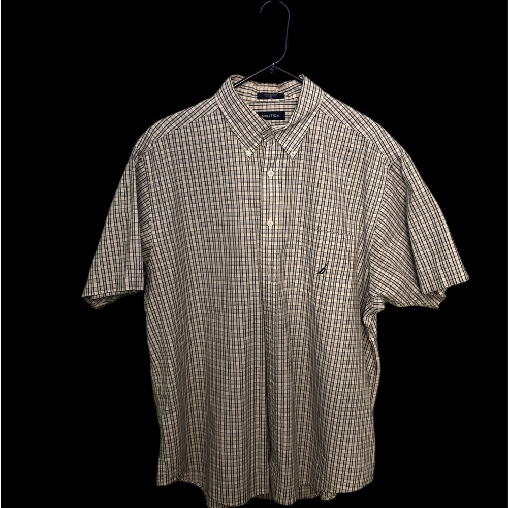 Nautica Men's Casual Button Down Shirt - Black and White Checkered